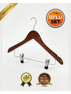 Faravis Atelier Ahşap Mandallı Kıyafet Pantolon Elbise ve Gömlek Askısı Alttan Klipsli - 10 Adet