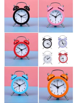 Munico Sevimli Mini Metal Çalar Saat Küçük Ev Analog Pil Çalışan Yuvarlak Başucu Saati Klasik
