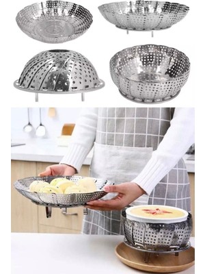 Munico Katlanabilir Çanak Buharlı Paslanmaz Çelik Çok Fonksiyonlu Buharlı Haşlama Sepeti Çelik Tencere Üstü