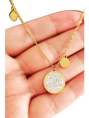 BB Bi Butik Shop Lumière Halo Işıltılı Taş Dolgulu Altın Kolye