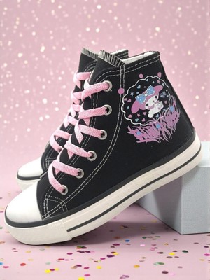 Ellaboni Kuromi Baskılı Siyah Bilekli Keten Spor Ayakkabı Sneakers