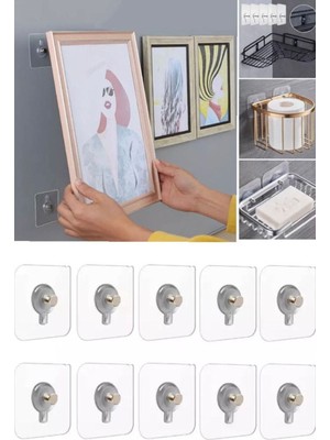 Munico 10 Adet Kiracılar Için Şeffaf Yapışkan Çivi Fotoğraf Çerçevesi Kolay Mutfak Banyo Duvar Askı Kanca