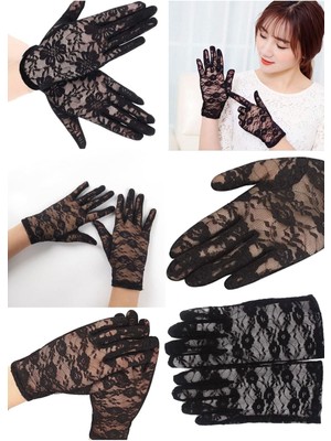 Munico Bilek Siyah Moda Kadın Seksi Dantel Eldiven Vintage Düğün Gelin Kısa Yarım Parmak Eldivenler Party