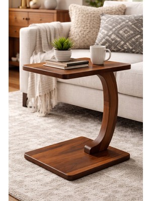 Mobi Evim Ahşap Ceviz Kaplama Dikdörtgen C Yan Sehpa - Modern Koltuk Yanı Sehpa - Demonte