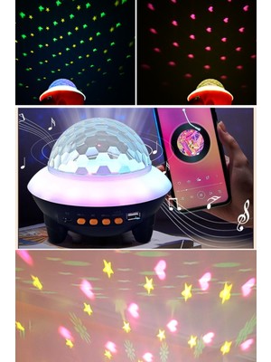 Munico Müzik Çalarlı Lambası Müzikli Işıklı Speaker Rengarenk Projektör Ledli Tavan Gece Ledli Bluetooth