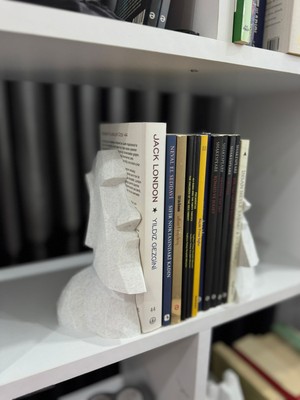 Todekora Moai Heykel Kitap Tutucu Seti 2'li Granit Mermer Efektli
