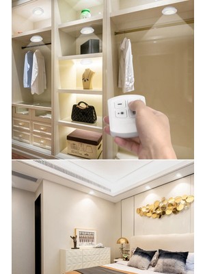 Munico Uzaktan Kumandalı Gece Lambası Gardrop Banyo Aydınlatma Çadır Pilli Kablosuz Lamba Set 3'lü Işık Pro