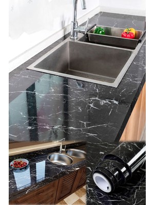 Munico 5 Metre x 60 cm Siyah Mermer Görünümlü Yapışkanlı Folyo Masa Tezgah Dolap Mutfak Banyo