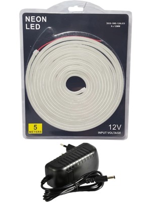 Powerr Led Aydınlatma 5 Metre 12 Volt 6X12 mm Esnek Neon LED 6500K Beyaz 3A Plastik Adaptör Set