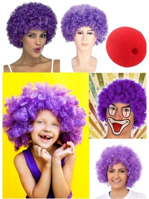 Munico Çocuk Eğlence Aksesuarı Cosplay Parti  Cadılar Bayram Hayranları Için Peruk Peruk + Palyaço Burnu Set