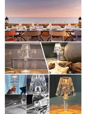 Munico Restorant Masa Lambası Şarjlı Kristal Dekoratif Lüx Görünüm Gece Lambası Aydınlatma Parti Yemek Club