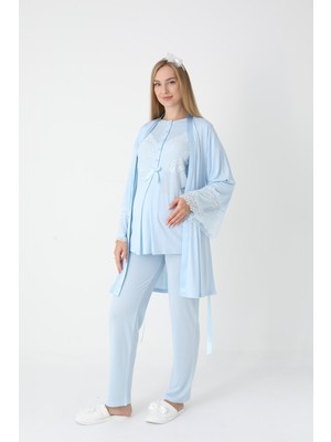 Şık Dantel Detaylı Emzirme Özellikli Hamile Pijama Takımı-Tesettür Uyumlu (Lohusa Seti)