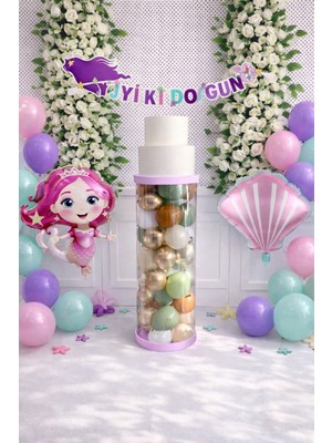 Bkmc Deniz Kızlı Pvc Sütunlu Balon Standlı Balonlu Ful Set Doğum Günü Parti Seti Süsü