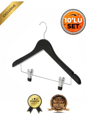 Faravis Atelier Ahşap Mandallı Kıyafet Pantolon Elbise ve Gömlek Askısı Alttan Klipsli - 10 Adet