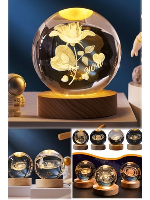 Munico Çiçek Model 3D Orjinal Cam LED Dekor Gece Işığı Parti Hediyelik Dekorasyonu Gece Işığı Lambası