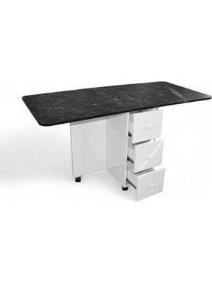 Ege Mobilya Katlanır Kırma Dolaplı Mutfak Masası Çekmeceli Balkon Masası Siyah