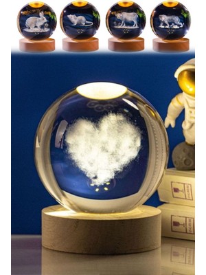 Munico Cam Lamba Kalpli Figürlü USB Gece Işığı LED Kristal Top Masa Lambası Şık Tasarım Kaliteli Lamba