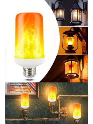 Munico Romantik Gece Lambası Ateş Efekti Ampul Alevli LED Ampul Yatak Odası Gece Konsept Fantastik