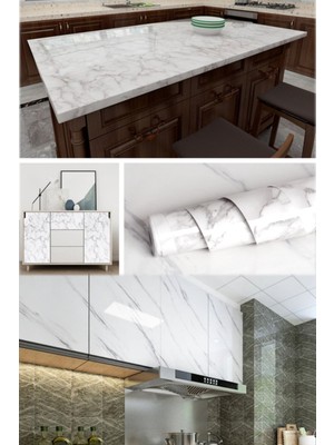 Munico Mutfak 5 x cm Beyaz Folyo Tezgah Masa Mermer Yapışkanlı Kağıt Banyo Metre Dolap  ile Pratik Kullanım