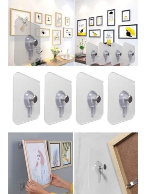 Munico 1 Adet Kendinden Yapışkanlı Duvar Kancaları Şeffaf Raf Duvar Askıları Mutfak Banyo Vida Kanca Çivi