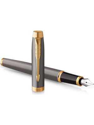 Parker Im Dolma Kalem | Altın Süslemelerle Gri Boyalı | Ince Cilalı Paslanmaz Çelik Kalem | Mavi Mür