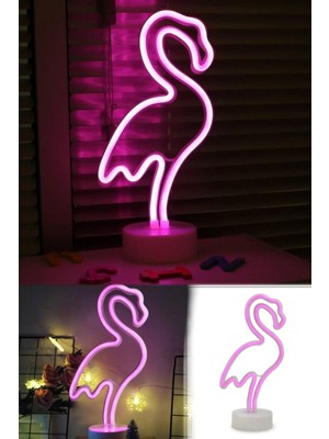 Munico Flamingo Tasarım Pilli Neon Gece Lambası – Masaüstü, Cafe ve Yatak Odası Dekoratif Işık