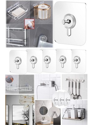 Munico 5 Adet Güçlü Yapışkanlı Çivi Askılık Mutfak Eşyaları Tablo Halı Iz Bırakmaz Duvar Kancası Ahşap Cam