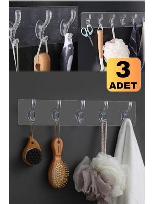 Munico Şeffaf Adet 5 Güçlü Duvar Askı 3 Set Tek Mutfak Kancalı Yapışkanlı Askılığı 5'li K  Için Ideal Seçim