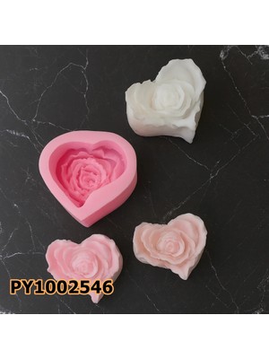 Poyrish PY1002546 - Silikon Kalıp Mum Kalıbı Gül Yapraklı Kalp