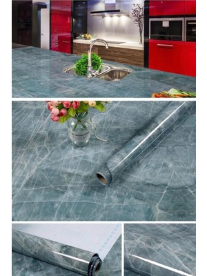 Munico Yanmaz Çizilmez Iz Yapmaz Tezgah Yapışkanlı Mavi Mermer Desenli 500 x 60 cm Dekoratif Sitcker Folyo