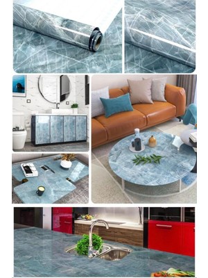 Munico Masa Mutfak Dolabı Tezgah Mermer Desenli Yapışkanlı Mavi Şık Her Yere Yapışabilir Dekoratif Folyo