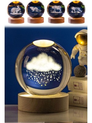 Munico Cam Lamba Yağmur Figürlü USB Gece Işığı LED Kristal Top Masa Lambası Şık Tasarım Kaliteli Lamba