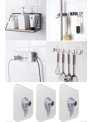 Munico 3 Adet Kendinden Yapışkanlı Duvar Kancaları Şeffaf Raf Duvar Askıları Mutfak Banyo Vida Kanca Çivi