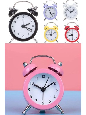 Munico Klasik Sevimli Mini Metal Çalar Saat Küçük Ev Pil Çalışan Analog Yuvarlak Başucu Saati