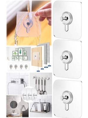 Munico 3 Adet Duvar Delmeden Zarar Vermeden Yapışkanlı Askılık Çivi Şeffaf Güçlü Iz Bırakmaz Tablo Yapışan