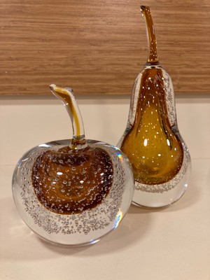 Plus Home Dekoratif Kristal 2,li Armut ve Elma Obje Renk Bal Şeffaf Yükseklik 24 ve 16 cm