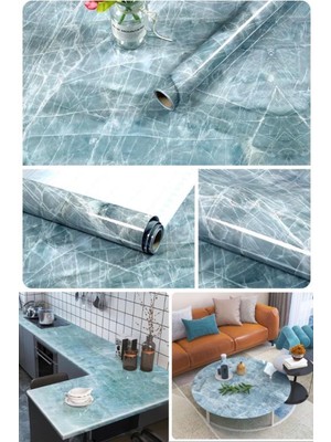 Munico Masa Tezgah Dolap Mutfak Yapışkanlı Mermer Görünümlü  Banyo 5 Metre x 60 cm Mermer Folyo Kağıt Mavi