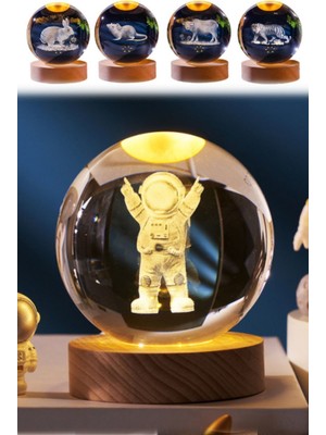 Munico Cam Lamba Astronot Figürlü USB Gece Işığı LED Kristal Top Masa Lambası Şık Tasarım Kaliteli Lamba