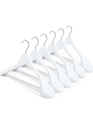 808 Studio 6 Adet Beyaz Ahşap Ceket Askısı Takım Elbise Askısı Gömlek Askısı