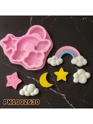 Poyrish PK1002630 - Silikon Kalıp Mum Kalıbı - Ay, Yıldız, Gökkuşağı Çoklu