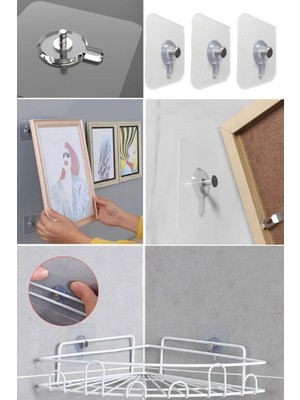 Munico 3'lü Duvar Kancaları Güçlü Yapışkan Çiviler Duvar Posteri Dikişsiz Su Geçirmez Dayanıklı Şeffaf Askı