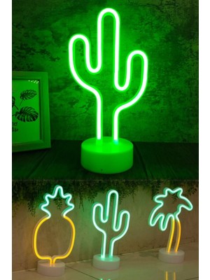 Munico Neon Işıklı Kaktüs Gece Lambası LED Masa Aydınlatması Dekoratif Şık Tasarım Neon Lambası Ledli Pro