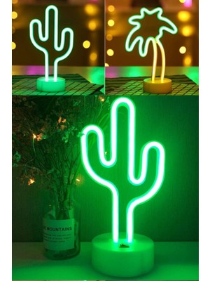 Munico Masaüstü & Yatakbaşı Neon Dekor Aydınlatma Gece Lamp Dekoratif Kaktüs Pilli Ev Oda Cafe Aydınlatma