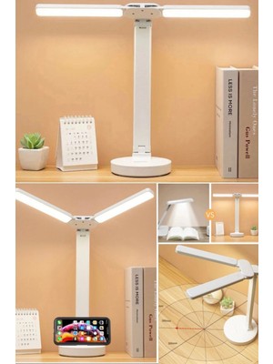 Munico LED Çift Başlı Masa Lambası USB Şarj Edilebilir Masa Lambası Ayarlanabilir Parlaklık Göz Koruma LED