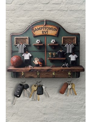 Time in a Tin 2d Ahşap Duvar Askısı Anahtarlık Retro Siyah Beyaz Forma Futbol Dekoratif Duvar Anahtar Askısı