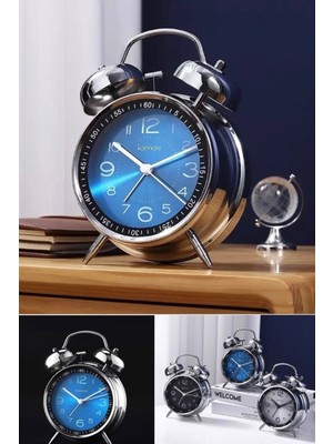 Munico Retro Metal Çalar Başucu Saati Sessiz Işıklı Büyük Boy Zil Sesi Çalar Saat Öğrenci Alarm Okul