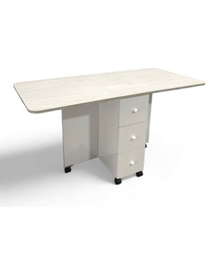 Ege Mobilya Katlanır Kırma Dolaplı Mutfak Masası Çekmeceli Balkon Masası Traverten