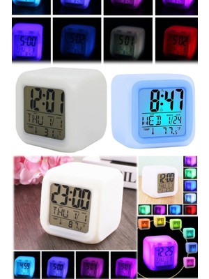 Munico Mini Masa Dijital Termometre Ekran Küp LCD Eğlenceli Saat Tarih Alarmlı Termometre Küp Çalar Saat