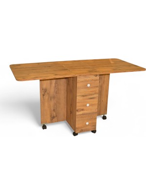 Ege Mobilya Katlanır Kırma Dolaplı Mutfak Masası Çekmeceli Balkon Masası Çam