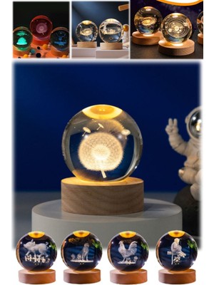 Munico 3D Lazer Gravürlü Karahindiba Model Gece Lamba Cam Tasarım Hediyelik Tatlı 3D Lamba Gece Işığı Dekor